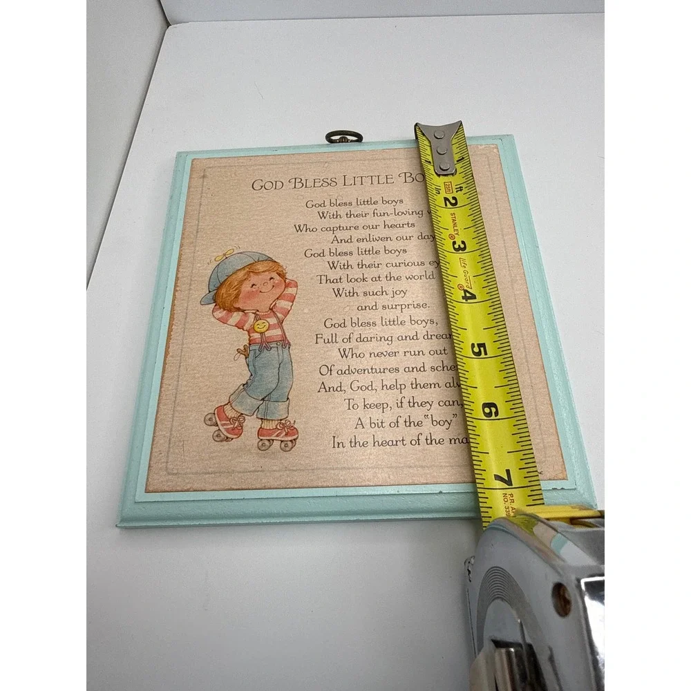 Vintage Wall Plaque Boys Blue Vintage 1982 God Bless Little Boys Poem Hallmark